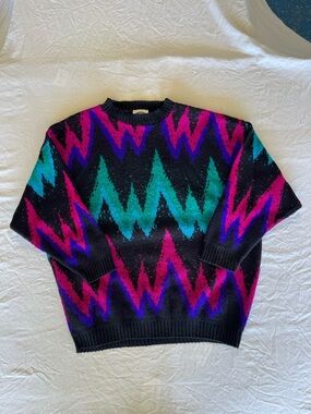 Classic Essentials Knit Pullover Sweater Geometric Black Pink Green Purple Women